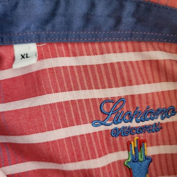 Luchiano Visconti Shirt Mens XL Blue Red Striped Cotton Modal Button Flip Cuff - Picture 11 of 16